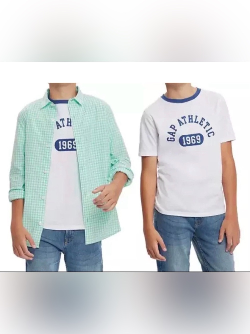GAP NWOT Mint Green Gingham Button-Down Shirt & Tee Bundle- Size 4/5